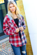 Face the Day Red/Navy Plaid Color Block Hoodie Shacket