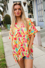 Casual Chic Multicolor Abstract V Neck Dolman Sleeve Top