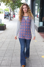 Feeling Playful Plaid/Stripe Outseam Stitch Elbow Patch Pullover