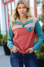 Face The Day Rust Embossed Checkered Button-Down Sweater Top