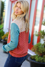 Face The Day Rust Embossed Checkered Button-Down Sweater Top