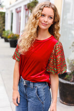 Warmest Wishes Red & Green Sequin Puff Sleeve Velvet Top