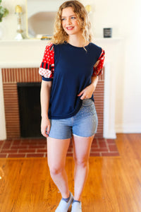 Stand-Out Navy Patriotic Patchwork Puff Sleeve Top