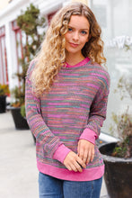 Bring Joy Magenta Multicolor Textured Waffle Knit Sweater