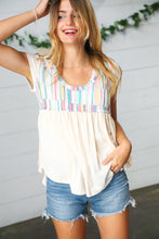 Multicolor Vertical Stripe V Neck Babydoll Top