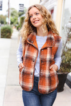 Put Together Rust Taupe Plaid Snap Button Quilted Puffer Vest