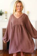 Beautiful You Mocha Woven Waffle V Neck Babydoll Dress