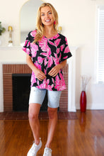 Tropical Vibes Black & Hot Pink Floral V Neck Top