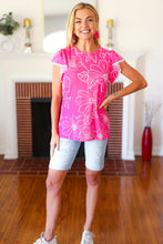 Follow Me Fuchsia Floral Ric Rac Trim Flutter Sleeve Top