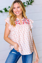 Light Peach Floral & Aztec Embroidered Ruffle Top