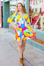 Bright Thoughts Yellow Floral Print V Neck Babydoll Dress