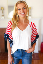 Feeling Patriotic Stars & Stripes Flutter Sleeve V Neck Top