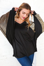 Black V Neck Dolman Shimmer Color Block Top