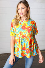 Yellow & Red Retro Floral Babydoll Top
