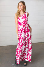 Magenta & White Floral Fit and Flare Sleeveless Maxi Dress