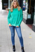 Chic Pursuits Kelly Green Chenille Raw Seam Mock Neck Sweater