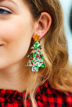 Multicolor Glitter Christmas Tree Dangle Earrings
