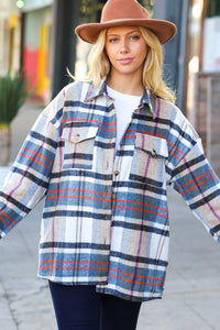 Perfectly You Taupe & Blue Plaid Flannel Button Down Shacket