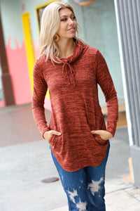 Be Your Best Rust Marled Cowl Neck Pocketed Top
