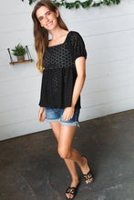 Black Eyelet Puff Sleeve Babydoll Top