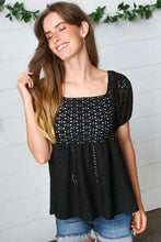 Black Eyelet Puff Sleeve Babydoll Top