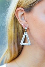 Silver Triangle Rhinestone Studded Drop Earrings