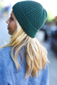 Let's Go Emerald Green Cable Knit Beanie