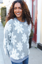 Season Greetings Silver Puffy Snowflake Sherpa Pullover