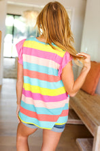 Relaxed Fun Mint & Fuchsia Stripe Flutter Sleeve Terry Knit Top