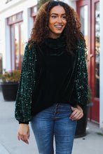 Under the Lights Green Velvet & Sequin Frill Mock Neck Top