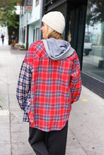 Main Attraction Red & Navy Plaid Color Block Button Down Hoodie