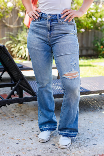 Judy Blue Medium Wash Mid Rise Release Hem Distressed Bootcut Jeans