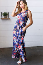Navy Floral Fit and Flare Sleeveless Maxi Dress