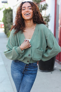 Weekend Ready Green Boyfriend Button Down Cropped Jacket