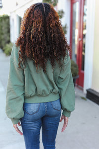 Weekend Ready Green Boyfriend Button Down Cropped Jacket