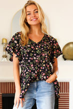 Summer Vibes Black Floral Print V Neck Babydoll Crepe Top