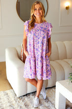 Spring Lilac Floral Tiered Ruffle Sleeve Woven Dress