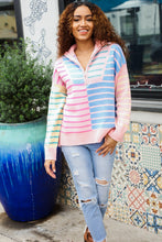 Perfectly Poised Blush & Blue Stripe Half Zip Up Oversized Sweater