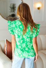 All The Frills Kelly Green Floral Smocked Ruffle Sleeve Top