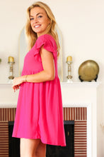 Summer Days Fuchsia Waffle Knit Ruffle Sleeve Babydoll Dress