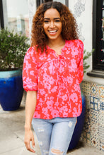 New Day Red Ribbon Bow Detail Floral Woven Blouse