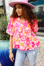 Find Love Pink/Yellow Floral Frill Balloon Short Sleeve Top