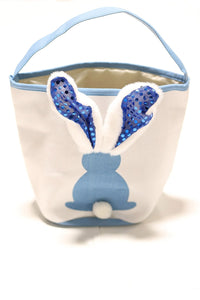 Blue Light-Up Bunny Ears Easter Basket Canvas Tote