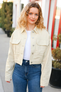 Back In Town Natural Cotton Twill Cropped Jacket
