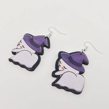 Halloween Witch Hat Ghost Wooden Earrings