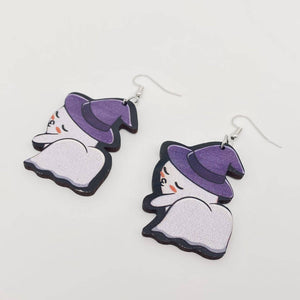 Halloween Witch Hat Ghost Wooden Earrings