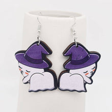 Halloween Witch Hat Ghost Wooden Earrings