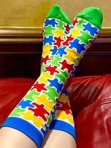 Colorful Autism Awareness Puzzle Pieces Women's Crew Socks