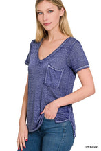 Washed Melange Burnout Scoop V-Neck Top