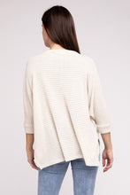 3/4 Sleeve V-Neck Hi-Low Hem Jacquard Sweater